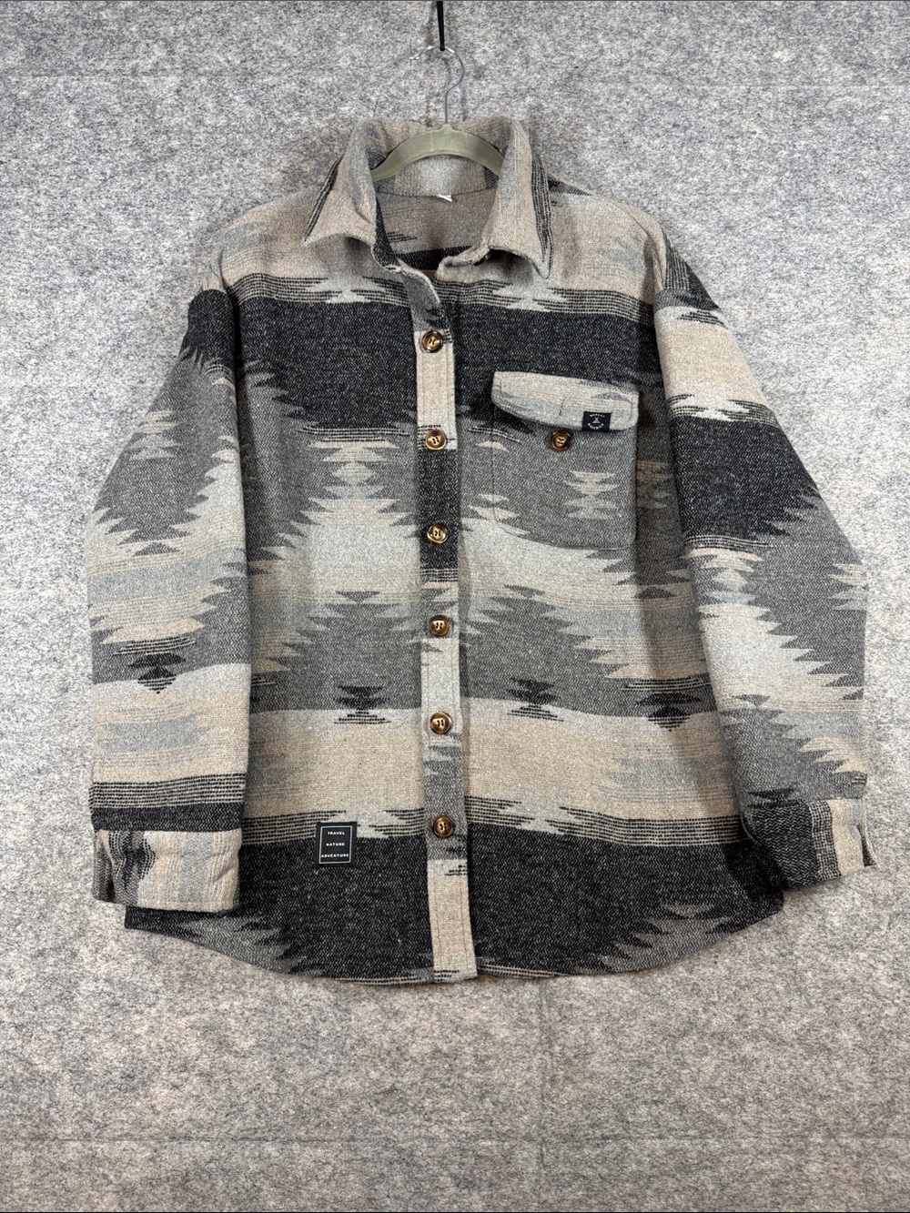Patterned Button Up Shacket Aztec Western Print Boho Jacket Large Rodeo Festival - Picture 2 of 14